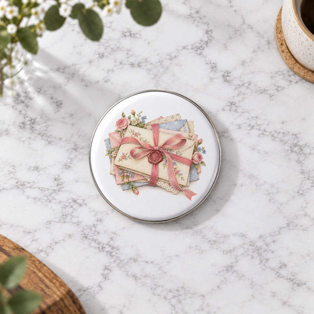 Vintage Letters and Pink Ribbon Greeting Card – Badge Large