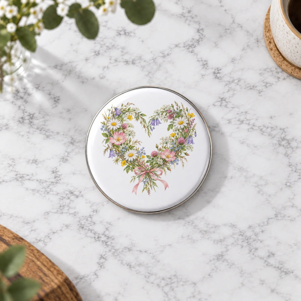 Wildflower Heart Wreath Greeting Card – Badge Large