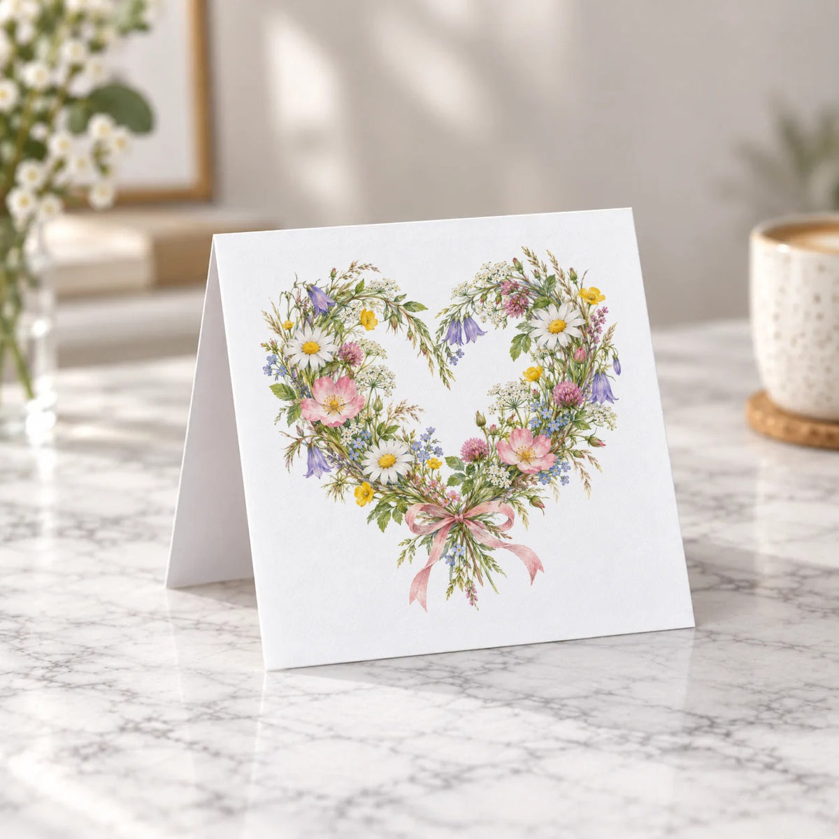Wildflower Heart Wreath Greeting Card – Tent Fold