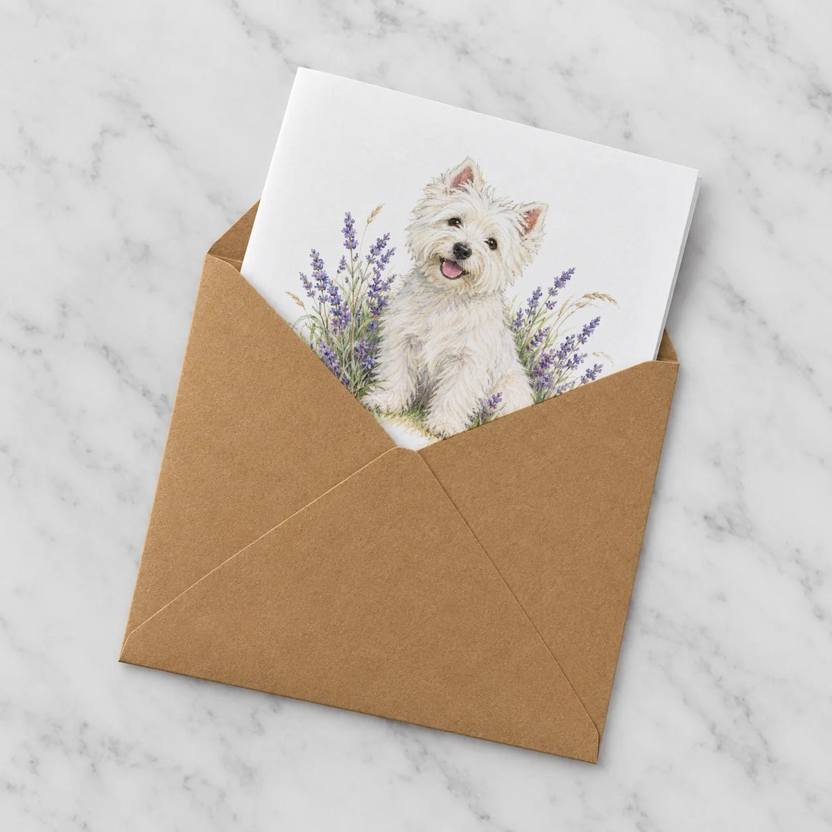 Westie and Lavender Greeting Card – Half in Envelope