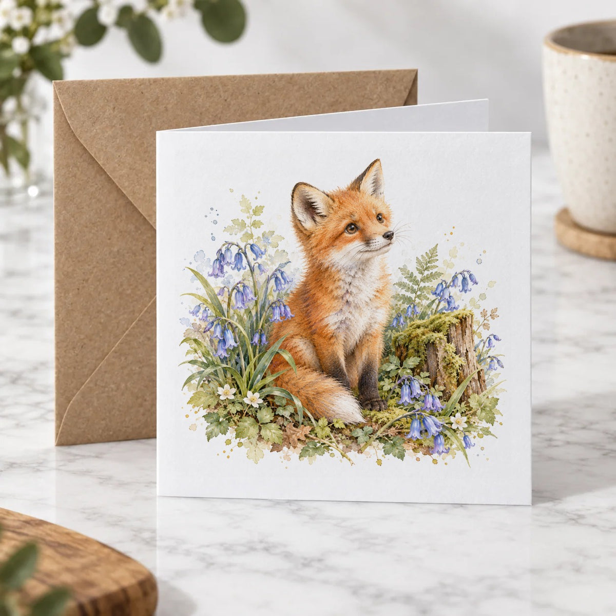 Woodland Fox and Bluebells Greeting Card – Hero