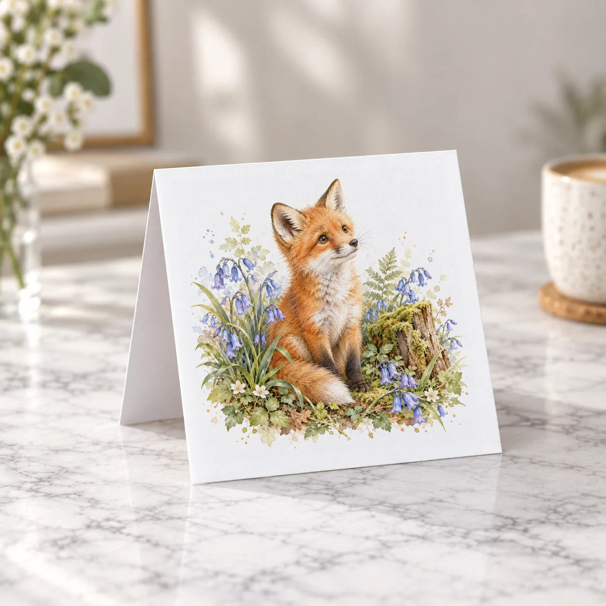 Woodland Fox and Bluebells Greeting Card – Tent Fold