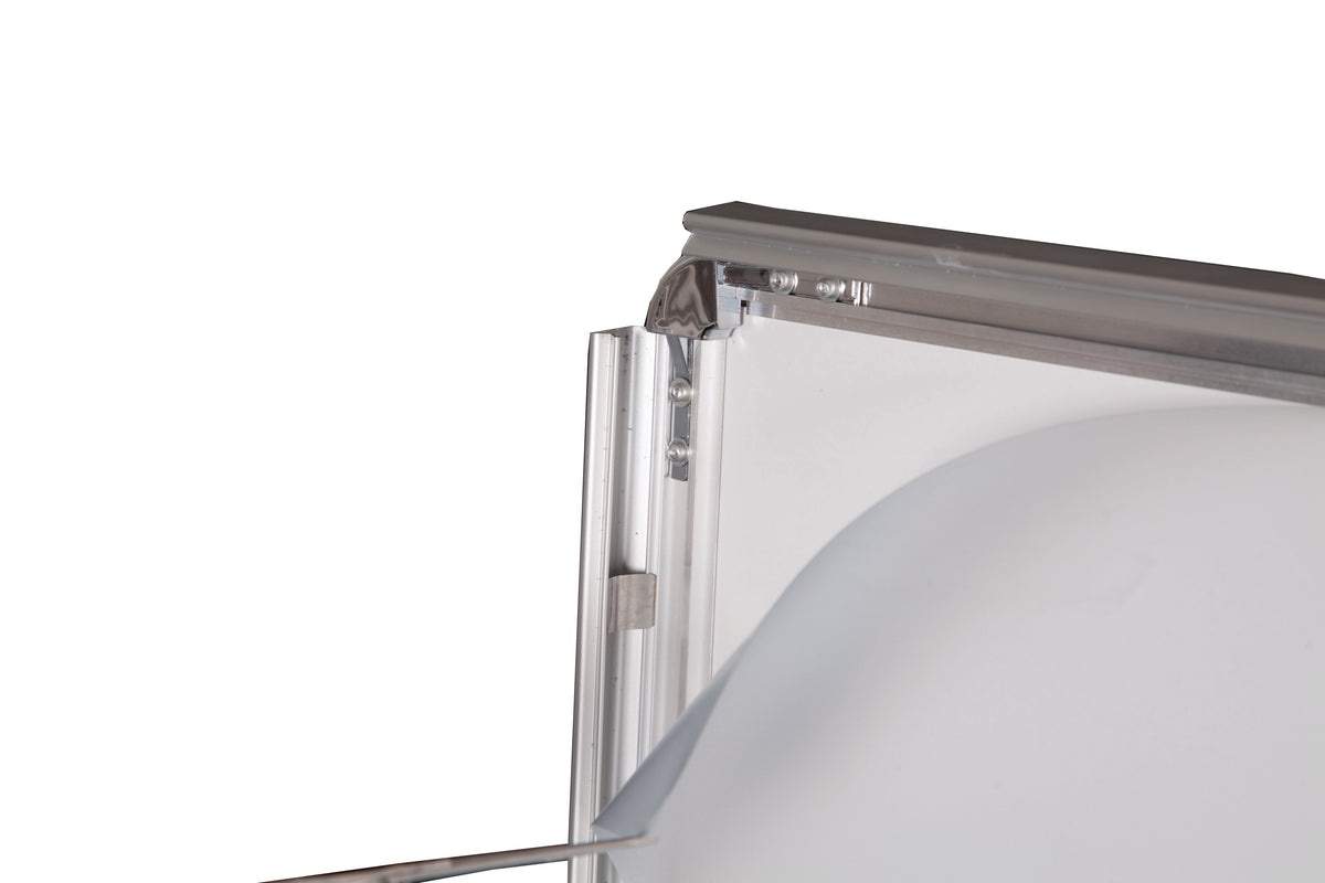 Close-up showing the poster panel beneath the clear acetate cover