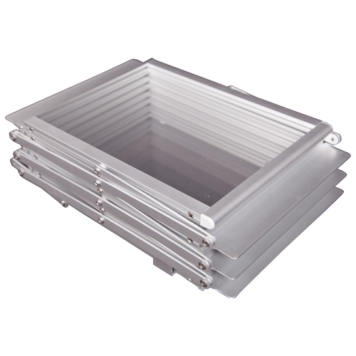 Folded A4 aluminium zig zag literature stand for transport
