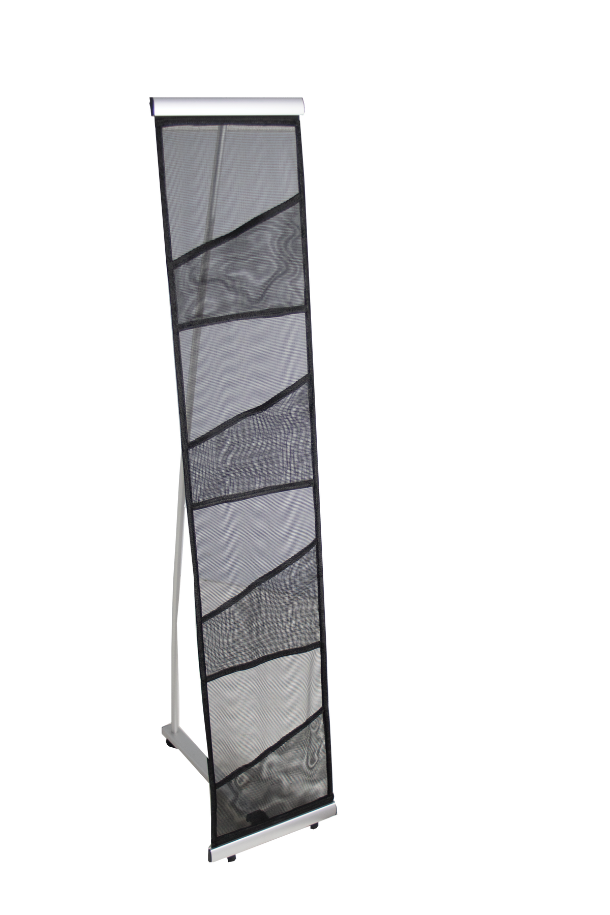 Front view of the A4 fabric literature stand with four A4 brochure holders