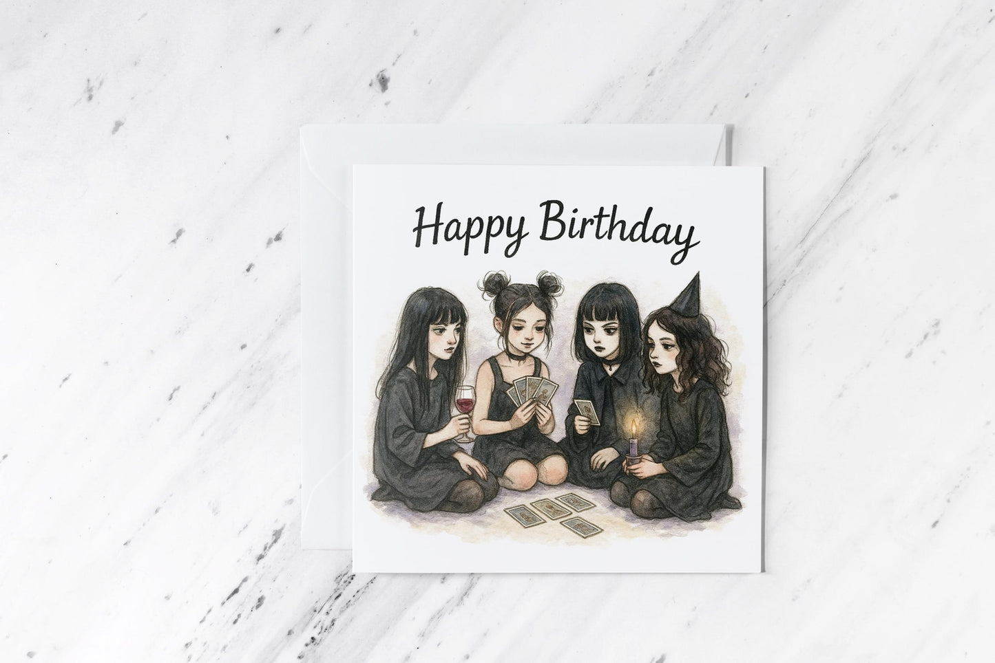 The Craft Birthday Card – Gothic Witch Girl Illustration – Tarot Reading Party Greeting – Occult Coven Friendship Card – Handmade Witchy Art