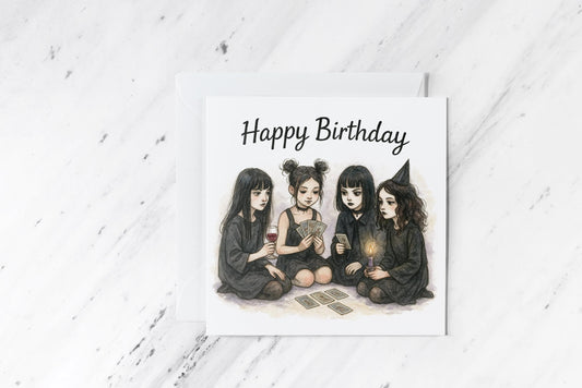 The Craft Birthday Card – Gothic Witch Girl Illustration – Tarot Reading Party Greeting – Occult Coven Friendship Card – Handmade Witchy Art