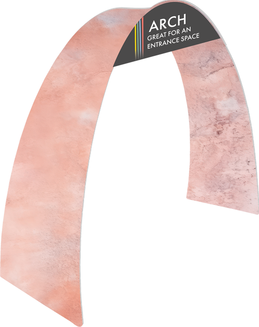 Freestanding Arch tube fabric display shown with a printed graphic