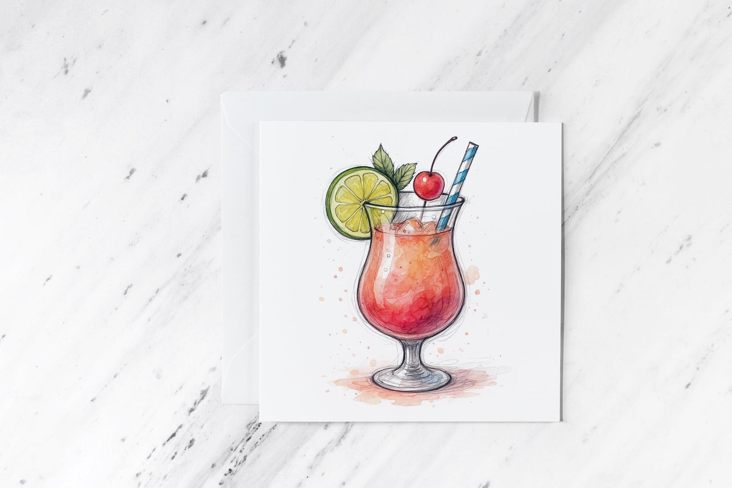 Fruity Cocktail Card – Vibrant Watercolour Drink Illustration – Handmade Tropical Birthday or Celebration Greeting