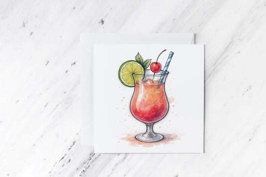 Fruity Cocktail Card – Vibrant Watercolour Drink Illustration – Handmade Tropical Birthday or Celebration Greeting