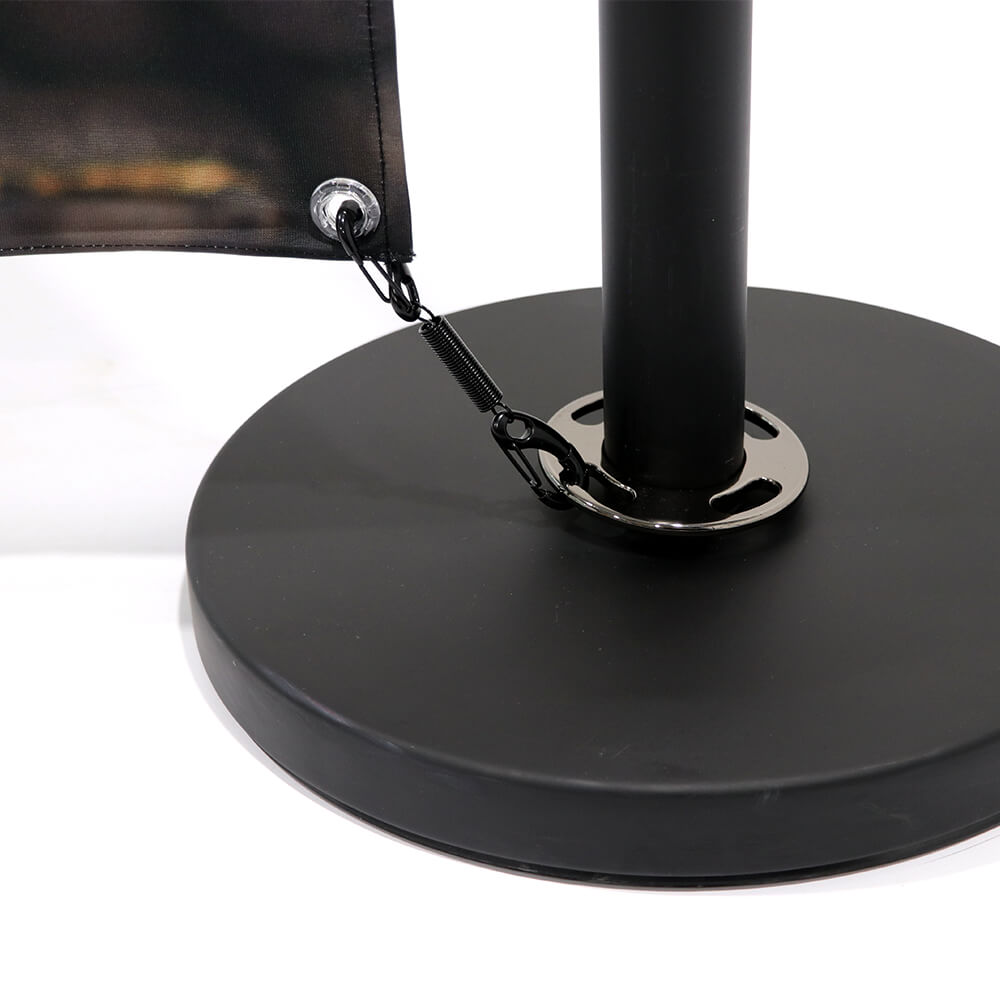 Black Cafe Barrier spring clip base with double-sided graphic detail