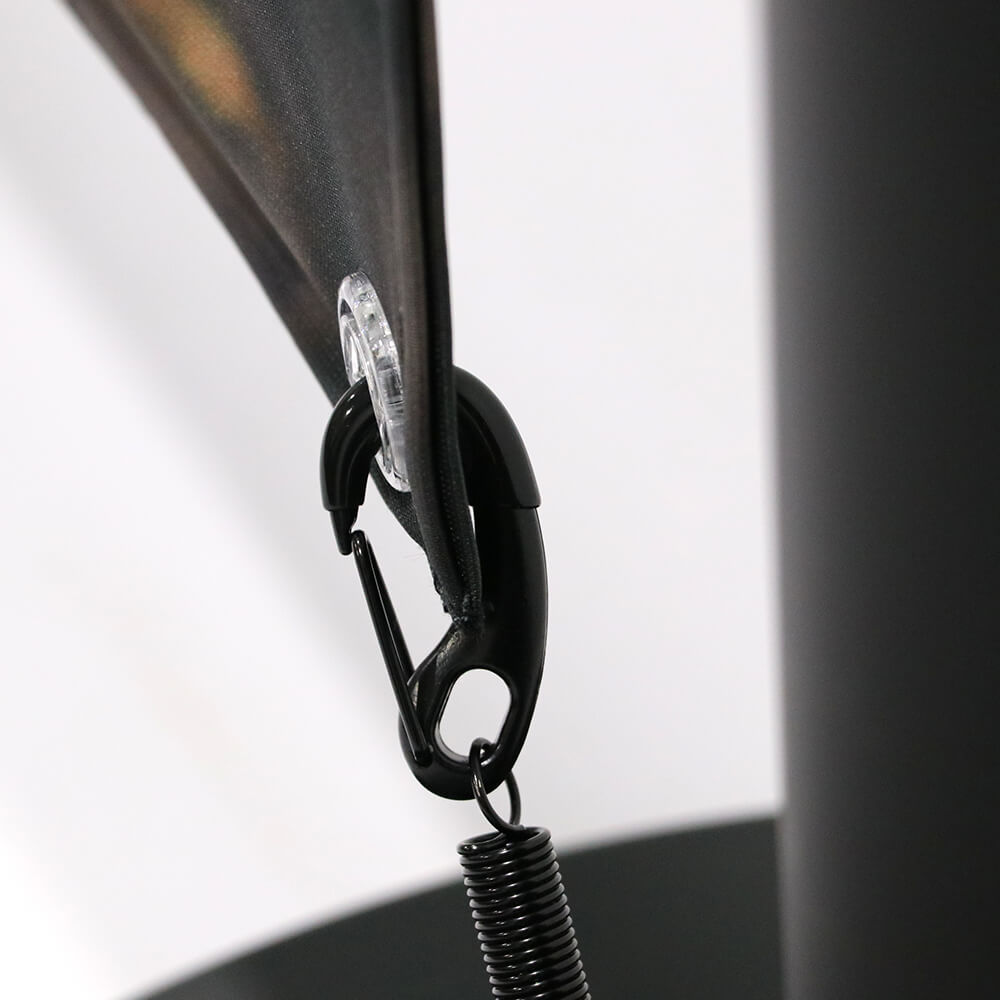 Black Cafe Barrier spring clip and rail connection detail