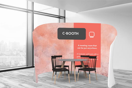 C-Booth tube fabric display arranged as a branded meeting space