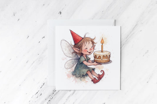 Birthday Fairy Girl Card – Whimsical Watercolour Illustration – Magical Woodland Birthday – Handmade Fantasy Greeting Card