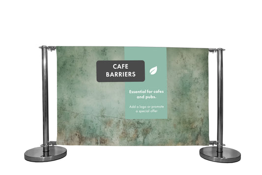 Chrome Cafe Barrier complete system with printed graphic