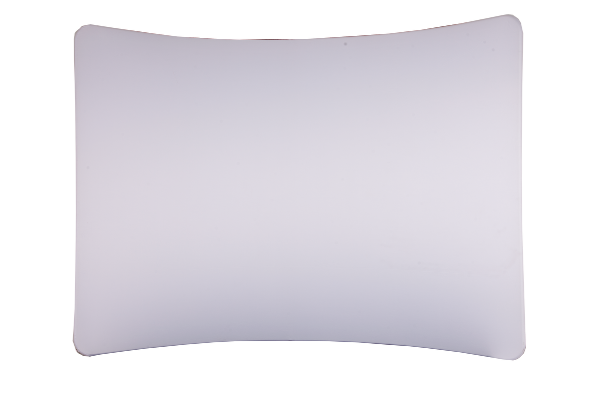 Curved tube fabric display with a smooth freestanding profile