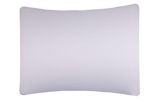 Curved tube fabric display with a smooth freestanding profile