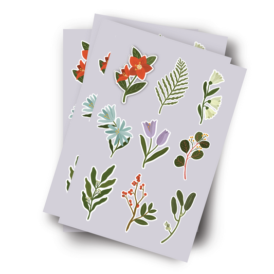 A PRINTED CUSTOM STICKER SHEET WITH FLORAL FLOWERS PRINTED AT OCCULT PRINT SHOP VIBRANT COLOURS MULTI DESIGNS, CUSTOM STICKERS