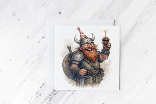 Dwarf Warrior Birthday Card – DND Fantasy Greeting Card – Bearded Barbarian Birthday – RPG Nerd Gift for Him – Funny Tabletop Card