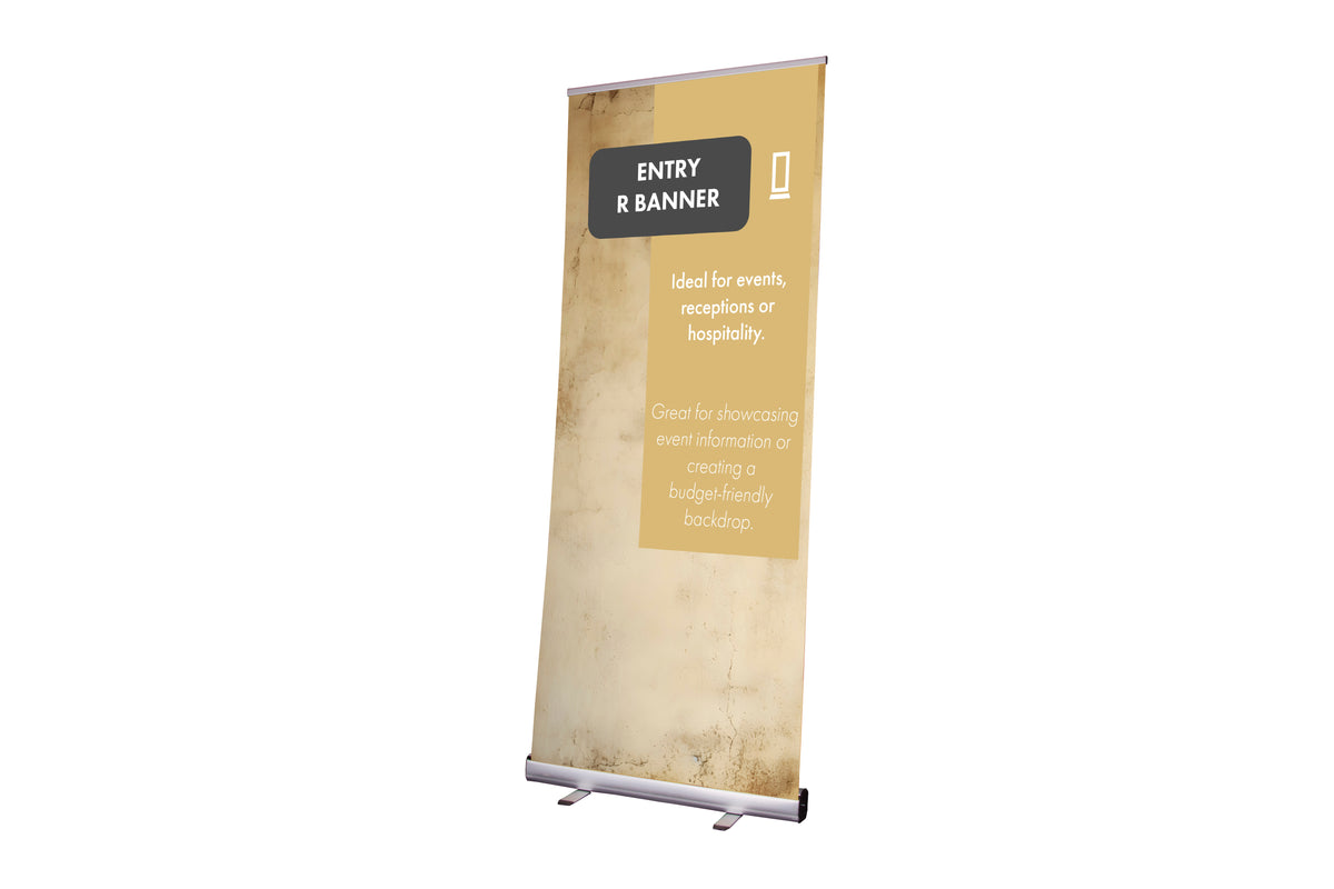 Entry roller banner displayed with a printed graphic