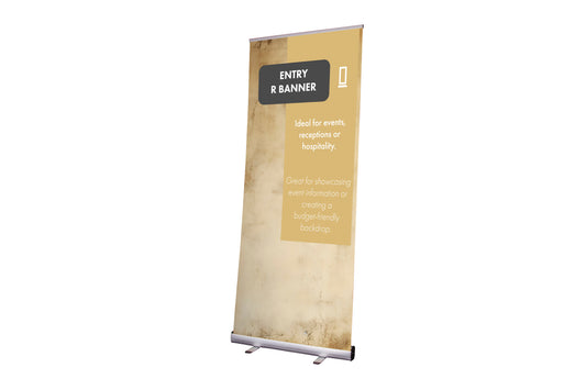 Entry roller banner displayed with a printed graphic
