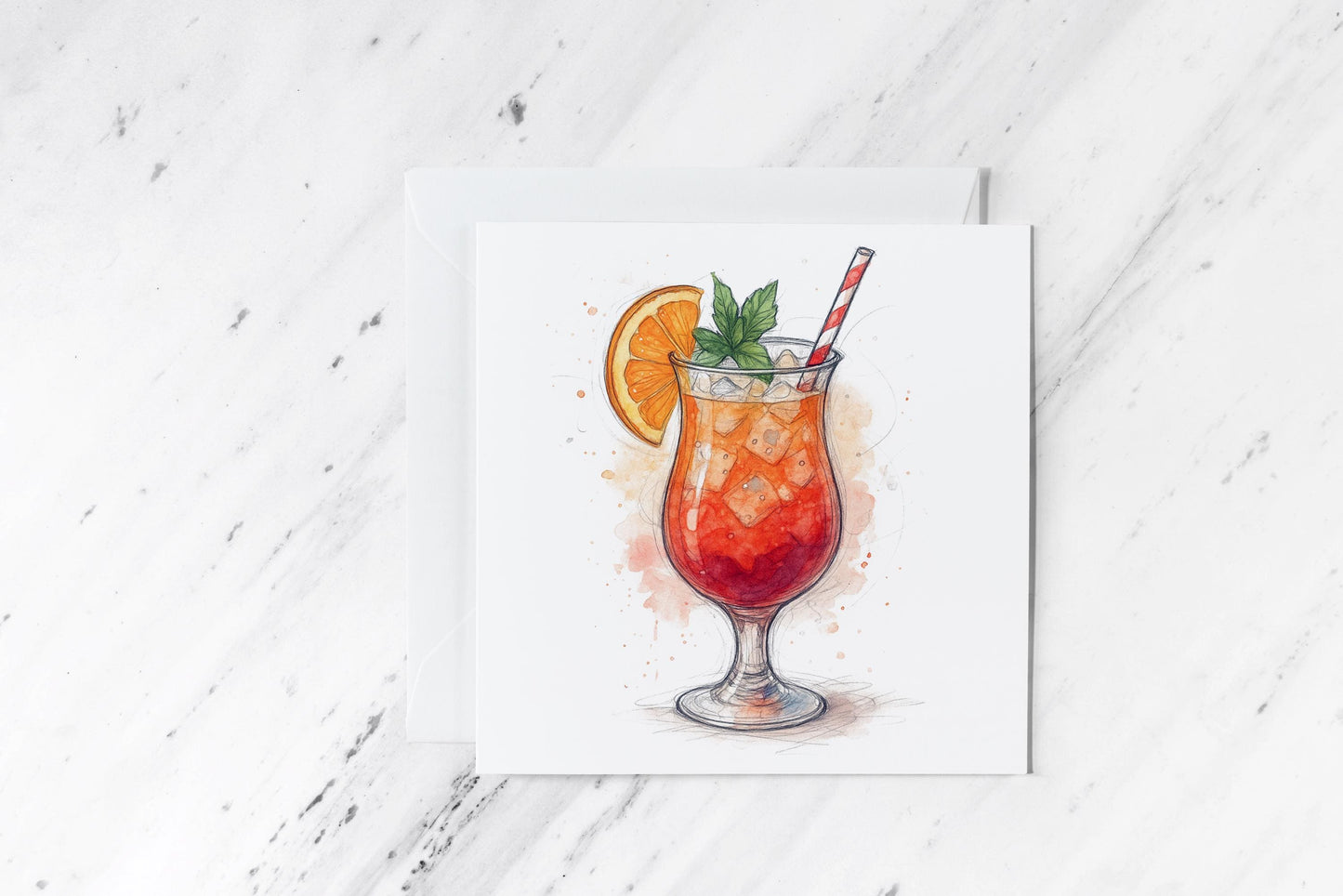 Long Island Cocktail Card – Watercolour Drink Illustration – Handmade Party Greeting – Bold Mixed Drink Birthday Card