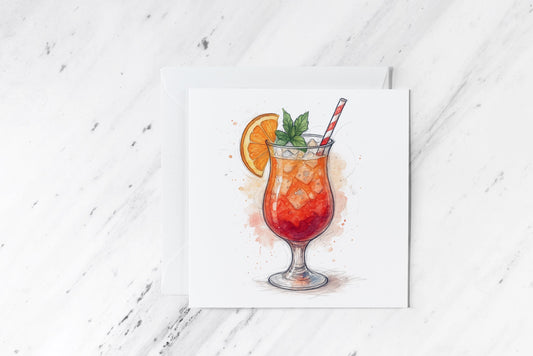 Long Island Cocktail Card – Watercolour Drink Illustration – Handmade Party Greeting – Bold Mixed Drink Birthday Card