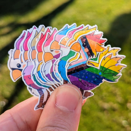 13-Piece Final Fantasy Chocobo Pride Sticker Set – Die Cut Vinyl Stickers with Sparkle Holographic Finish, LGBTQIA+ Flag Colors