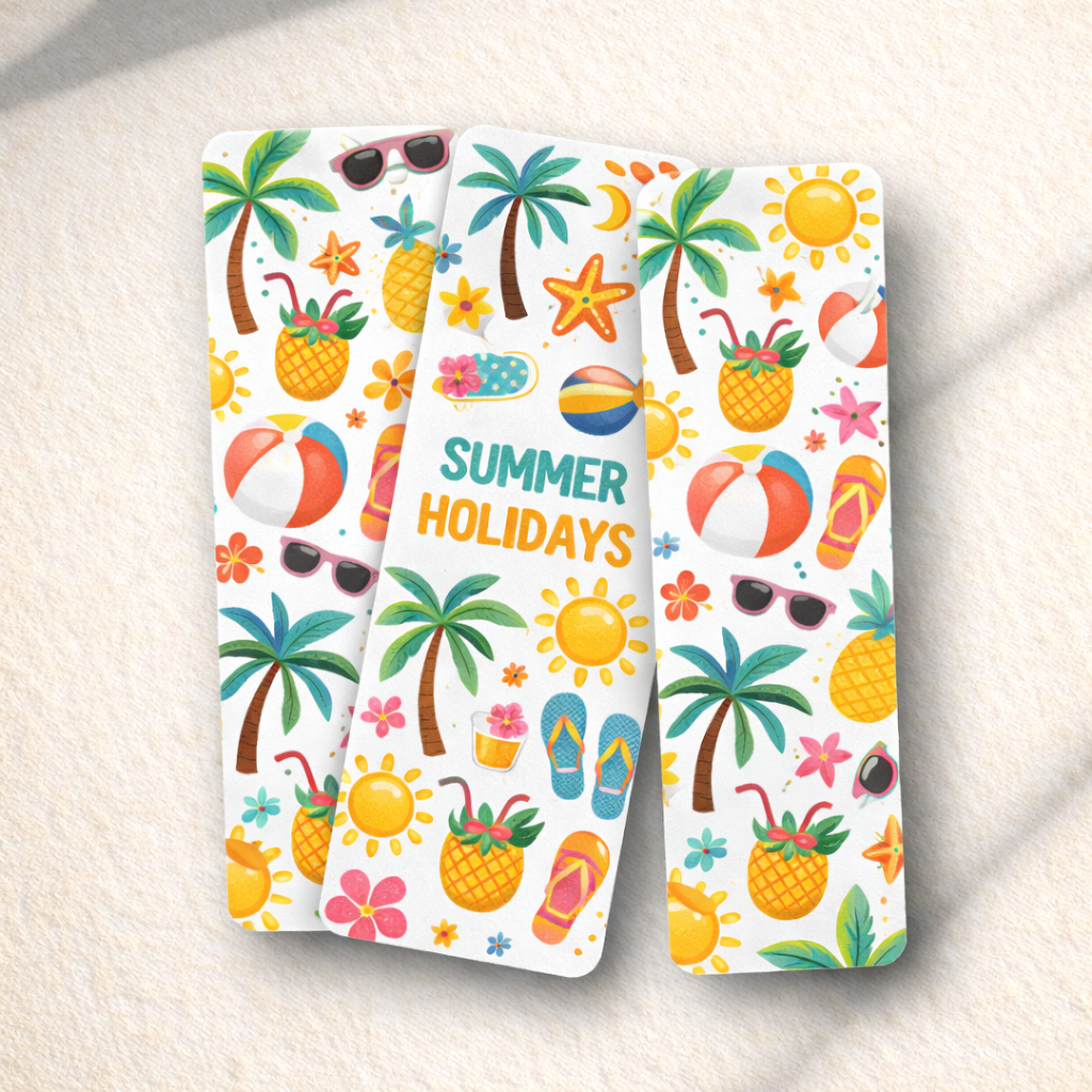 Custom 52 × 148 mm printed bookmark using customer-supplied artwork, detail view.