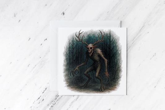 Wendigo Greeting Card: Dark Forest Cryptid Watercolour Art