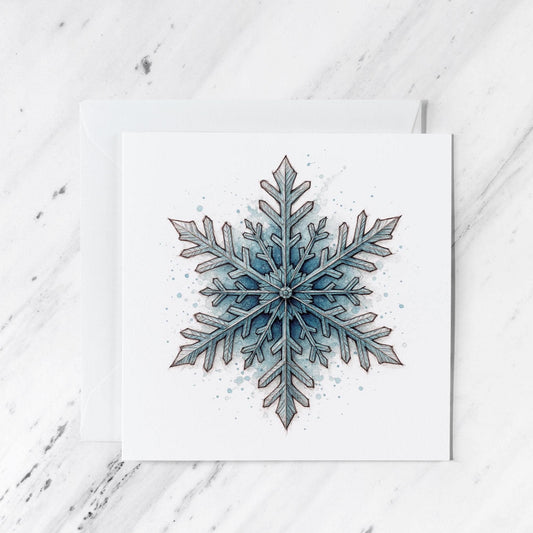 Snowflake Christmas Card – Elegant Blue Winter Holiday Card – Blank Inside – Unique Seasonal Greeting