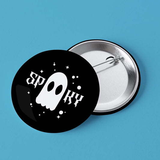 Spooky Ghost Button Badge – Goth Halloween Pin (32mm)