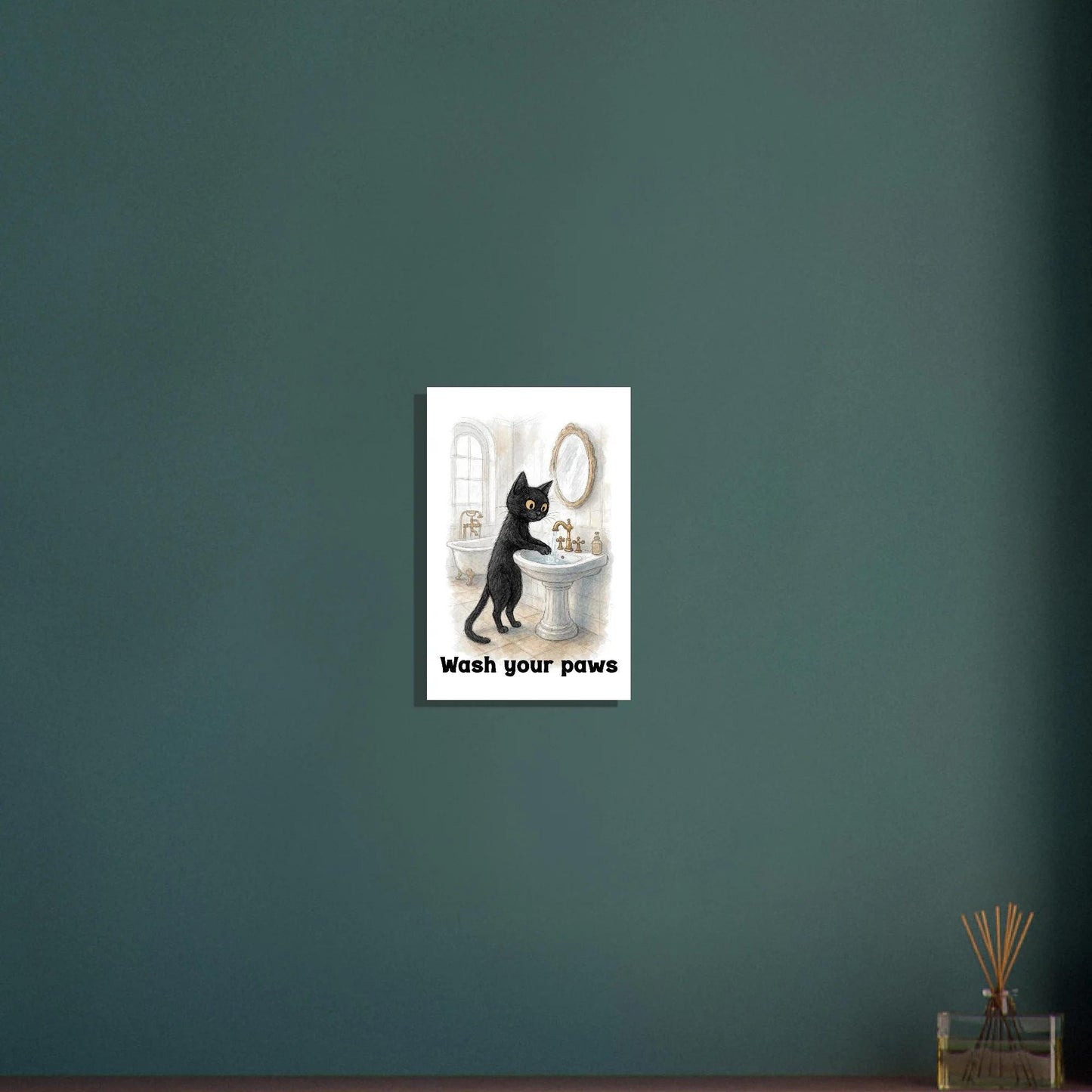 Funny Cat Wash Your Paws Bathroom Wall Art Print - Humorous Hygiene Decor