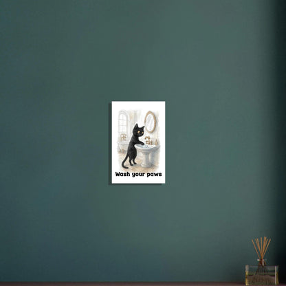 Funny Cat Wash Your Paws Bathroom Wall Art Print - Humorous Hygiene Decor