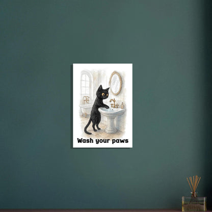 Funny Cat Wash Your Paws Bathroom Wall Art Print - Humorous Hygiene Decor