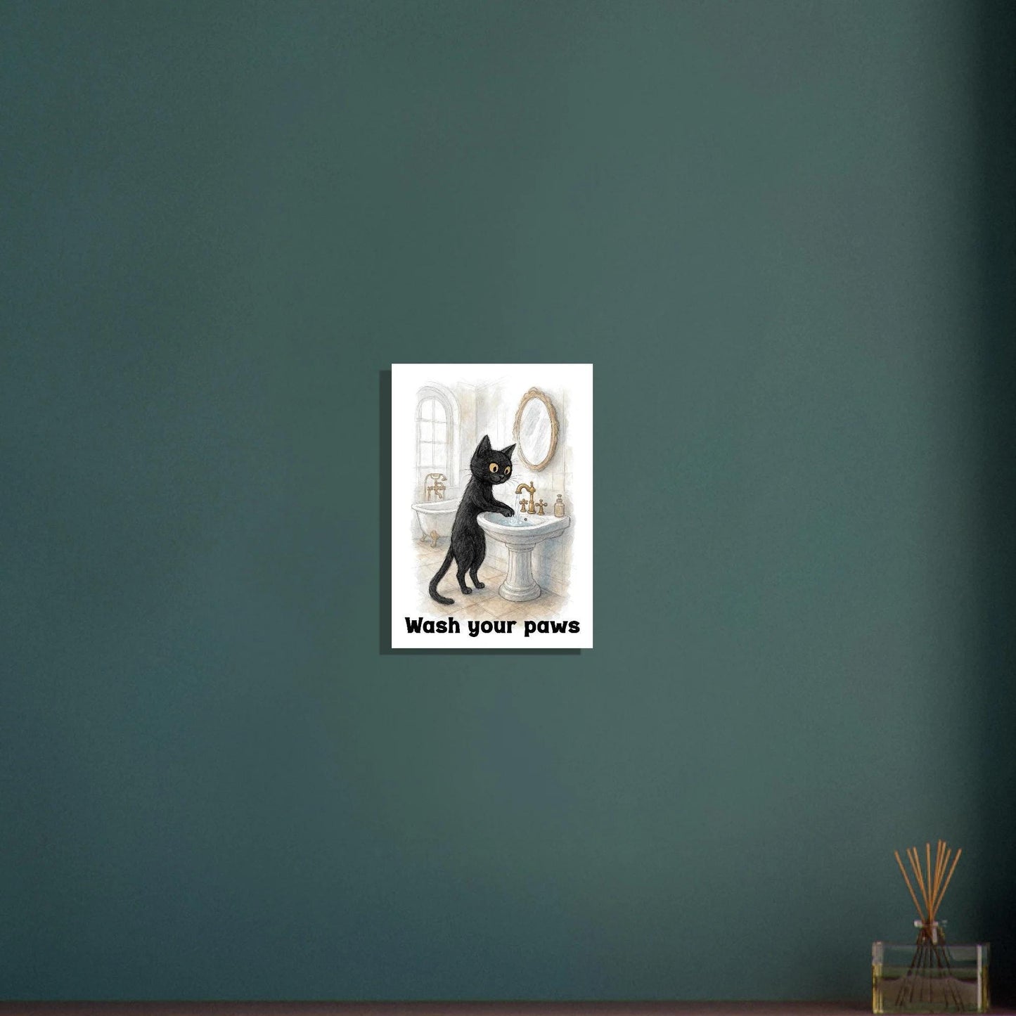 Funny Cat Wash Your Paws Bathroom Wall Art Print - Humorous Hygiene Decor