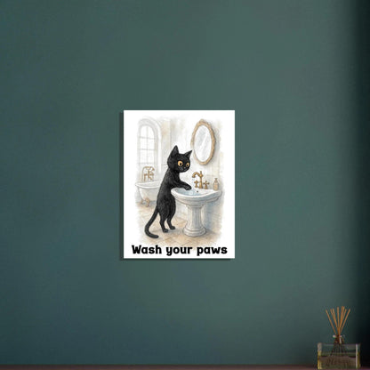 Funny Cat Wash Your Paws Bathroom Wall Art Print - Humorous Hygiene Decor