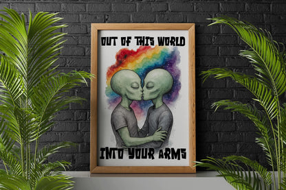 Gay Alien Couple Print: LGBTQ+ Pride Wall Art - Rainbow Galaxy