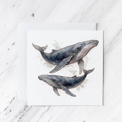Whale Watercolour Card featuring ocean animal illustration, illustrated greeting card