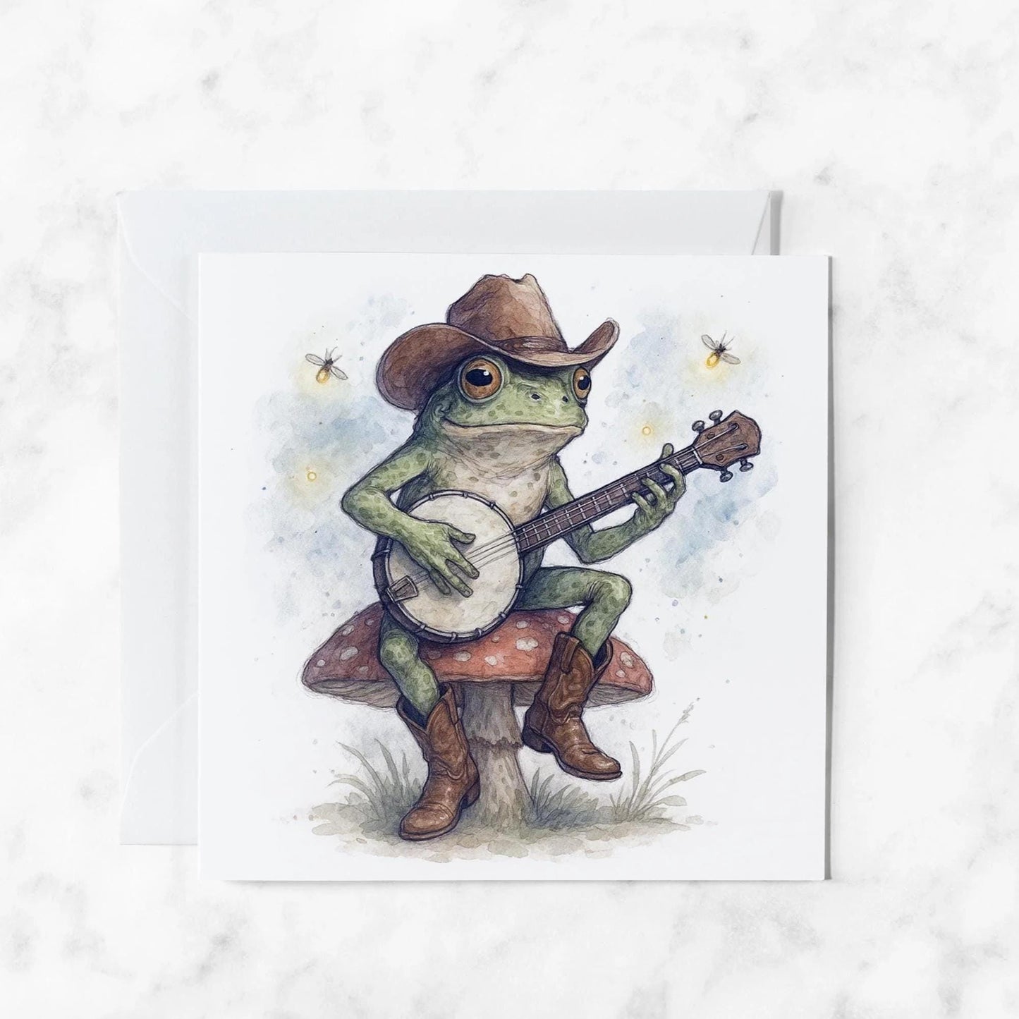 Banjo Frog Cowboy Greeting Card, illustrated greeting card