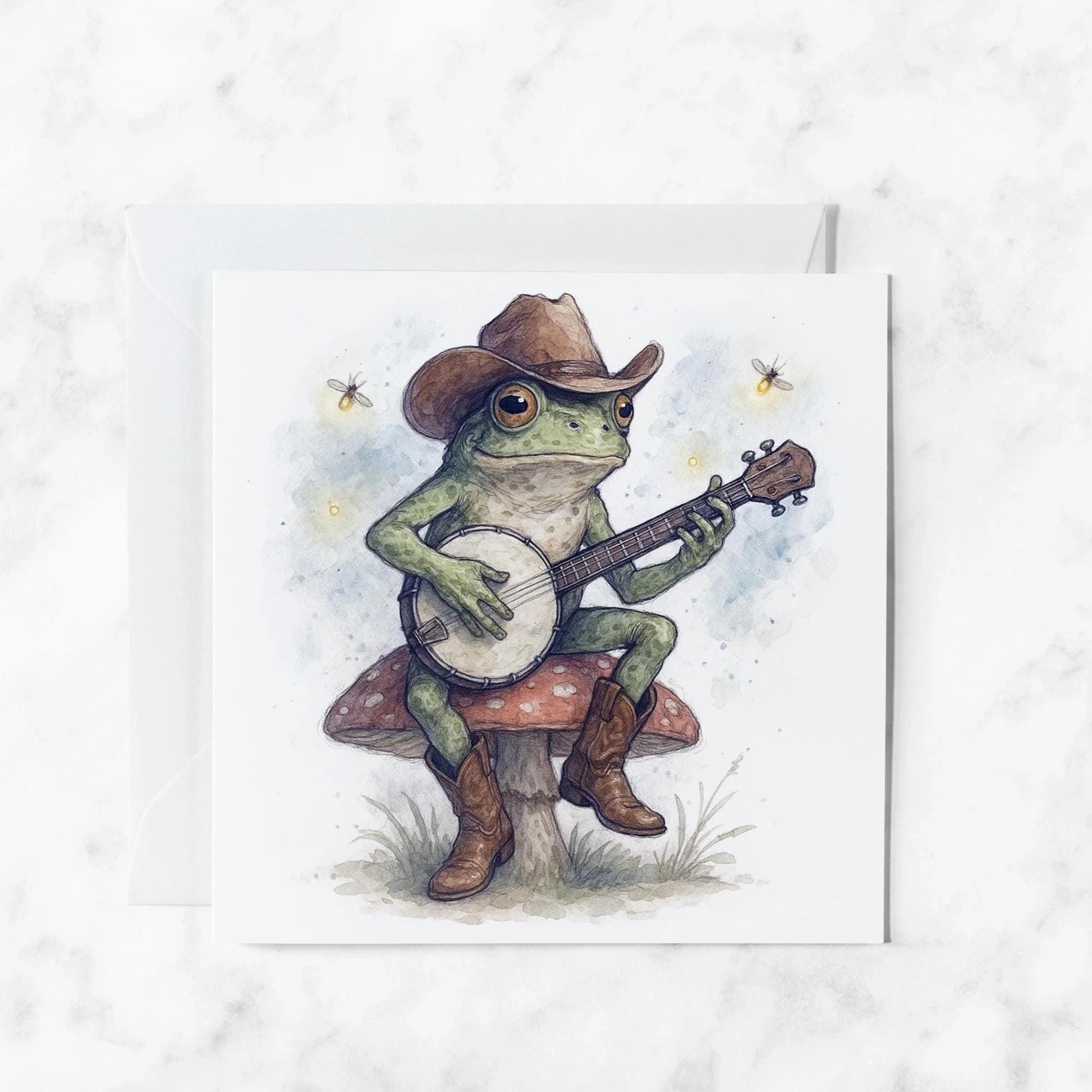 Banjo Frog Cowboy Greeting Card, illustrated greeting card