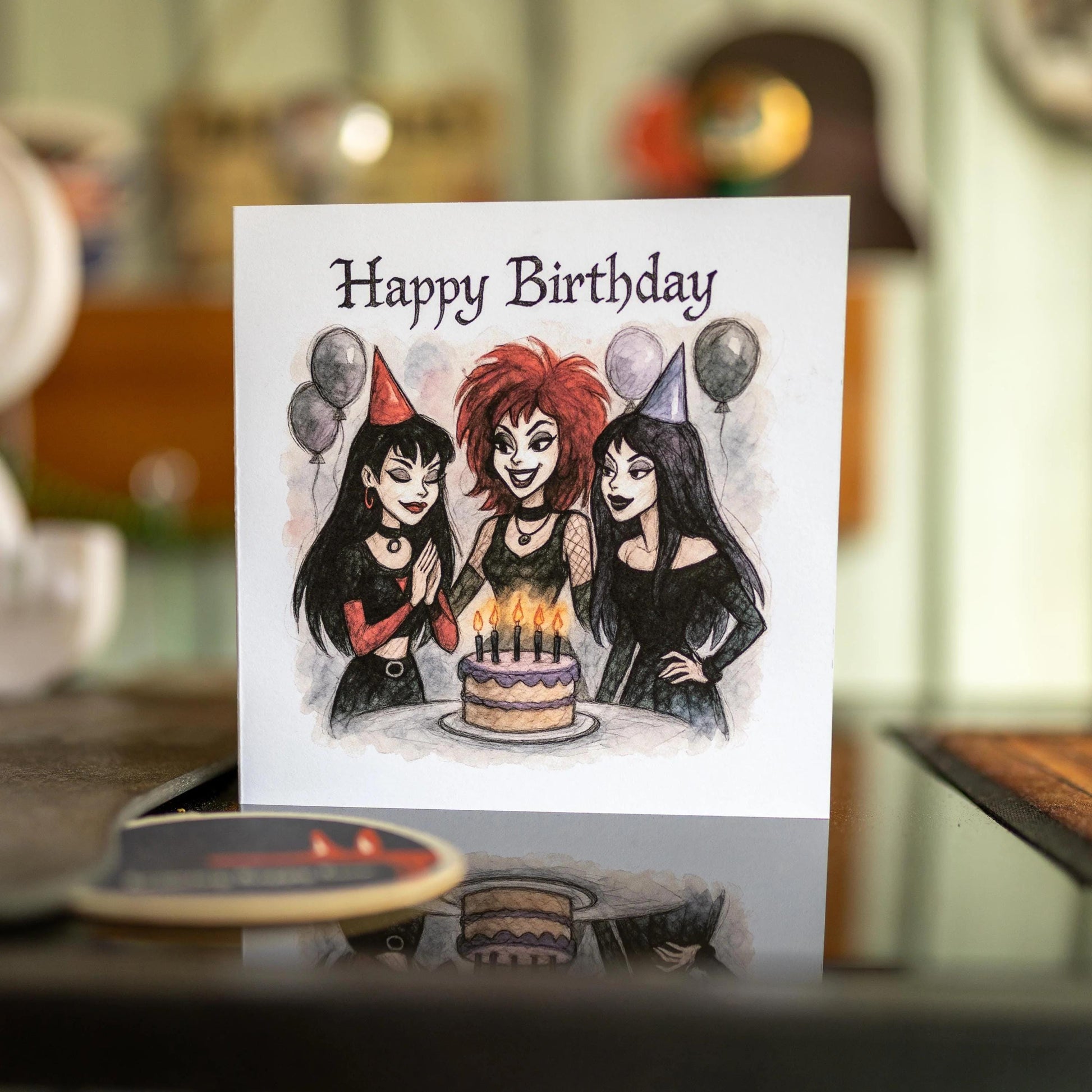 Gothic Hex Girls Birthday Card, illustrated greeting card