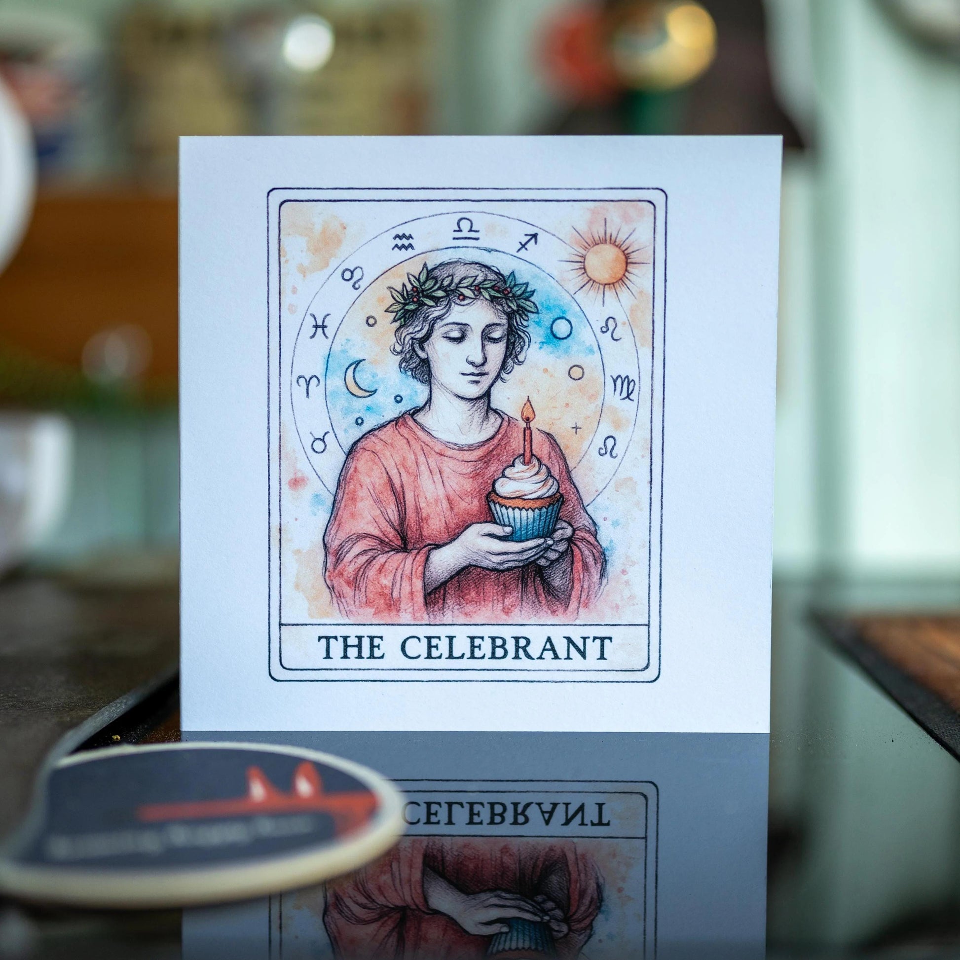 Tarot Astrology Celestial Illustration featuring watercolour pencil sketch greeting card, illustrated greeting card