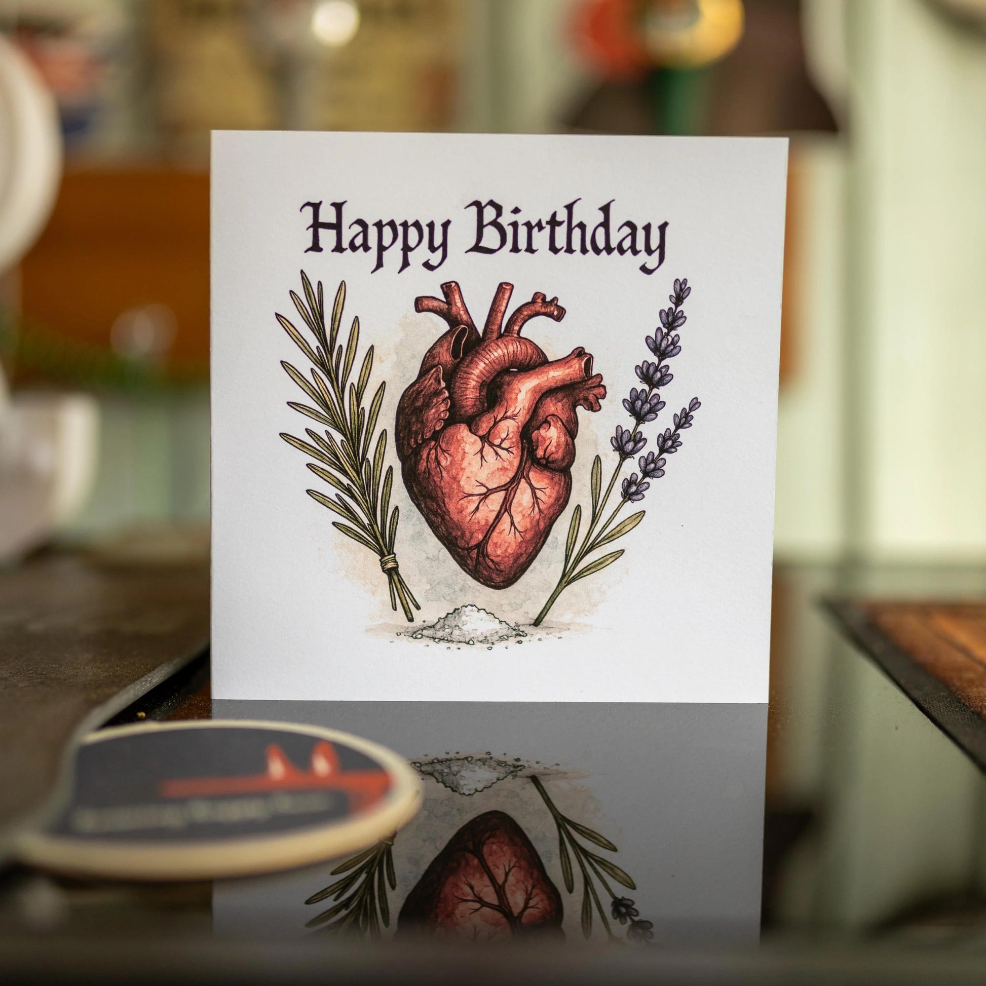 Anatomical Heart Card featuring gothic rosemary lavender watercolour illustration, illustrated greeting card