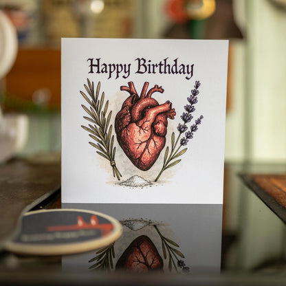 Anatomical Heart Card featuring gothic rosemary lavender watercolour illustration, illustrated greeting card