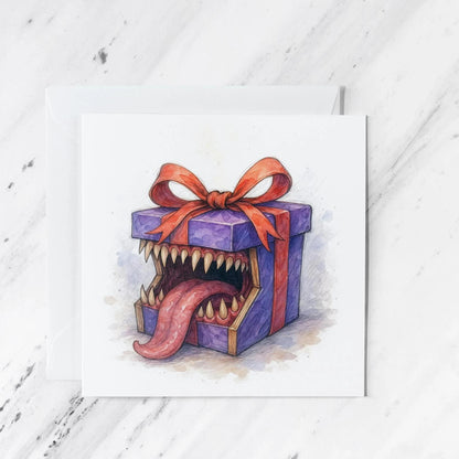 Watercolour Monster Gift Card featuring funny tabletop rpg illustration, birthday greeting, illustrated greeting card