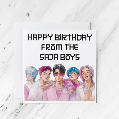 Anime Boy Band Greeting Card featuring watercolour style illustration, illustrated greeting card