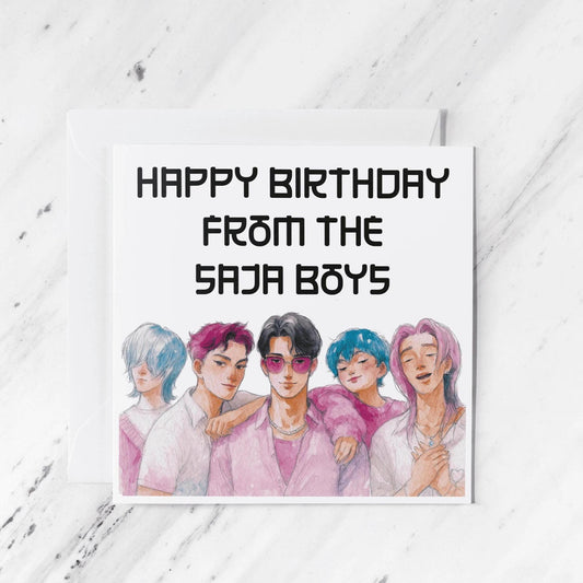 Anime Boy Band Greeting Card featuring watercolour style illustration, illustrated greeting card