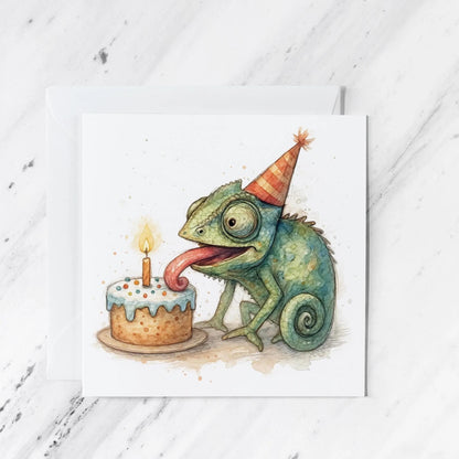 Chameleon Birthday Card, illustrated greeting card