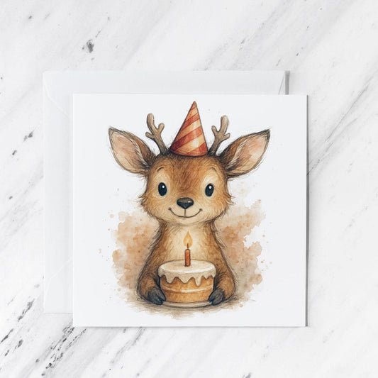 Woodland Deer Birthday Card, illustrated greeting card